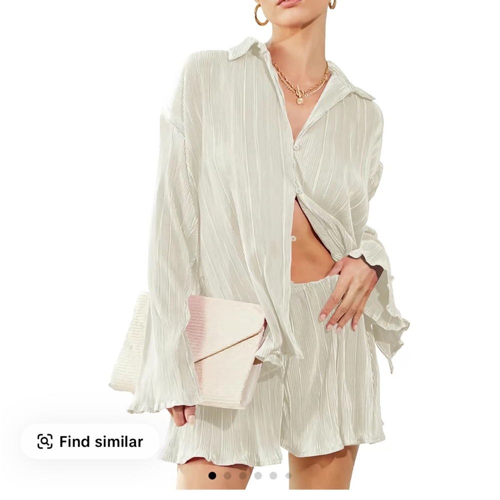 Women's White Pleated Pajama Set